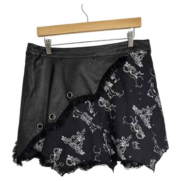 Body Line Dresses & Skirts - Bodyline Lolita Goth Punk Mini Skirt Black Faux Leather Riveted Half Overlay